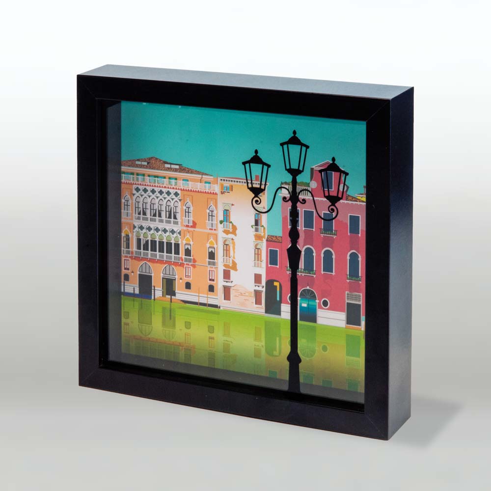 Quadro 3D - Venezia colorata cornice nera