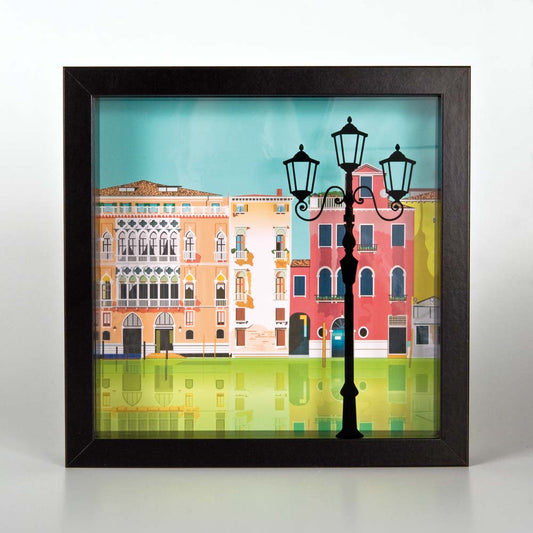 Quadro 3D - Venezia colorata cornice nera